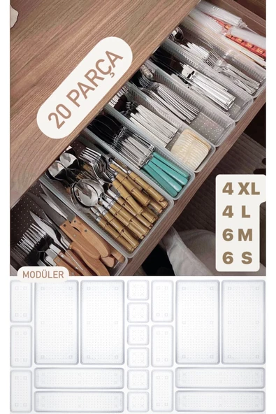 Bade 20 Parça Set Modüler Mutfak Çekmece içi Kaşıklık Çatal Bıçak Organizer Düzenleyici