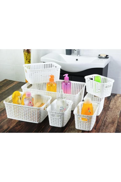 Bino 7 Parça Banyo Çamaşır Sepeti Seti - Banyo Organizer Kutu Kirli Sepeti - 3