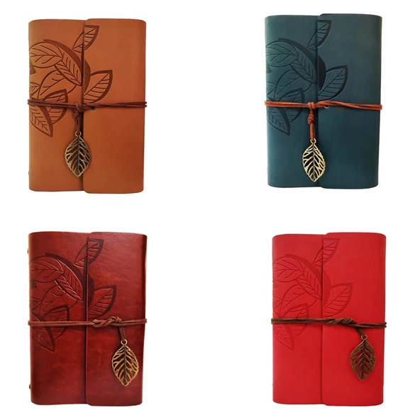 Yaprak Desenli Çizgisiz Deri Defter - 5