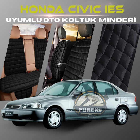Honda İes Parlak Siyah Renk Tay Tüyü Cepli & Terletmez Sırtlı Oto Koltuk Minder Seti - Koltuk Koruma Kılıfı (ÖN & ARKA TAM SET) - 1