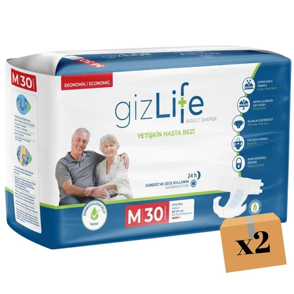 Gizlife Belbantlı Orta Boy M 30'lu 2 Adet Hasta Bezi