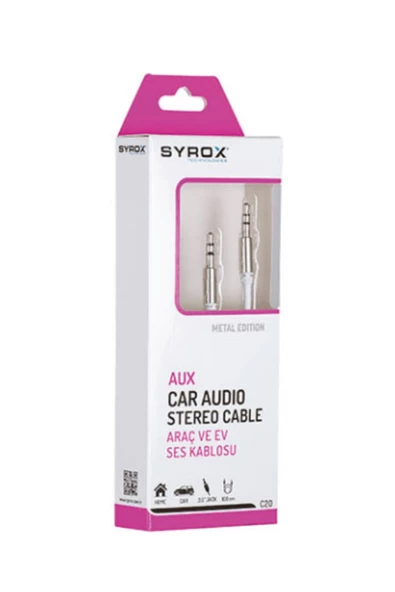 C20 Araba Aux Kablosu | Araba için Kaliteli Ses Kablosu 1Metre 3,5mm Jack - 2