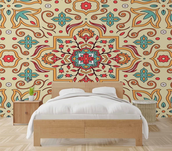 Renkli Çini Motifli Duvar Kağıdı - Resim 2