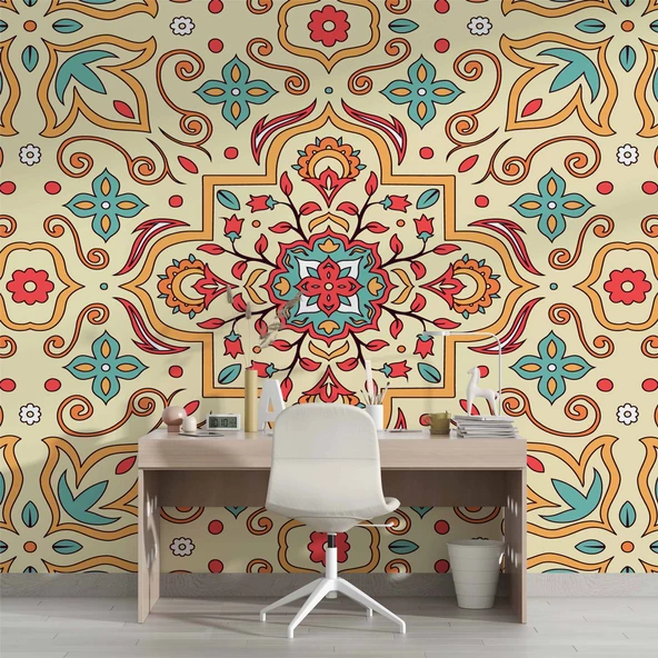 Renkli Çini Motifli Duvar Kağıdı - Resim 4
