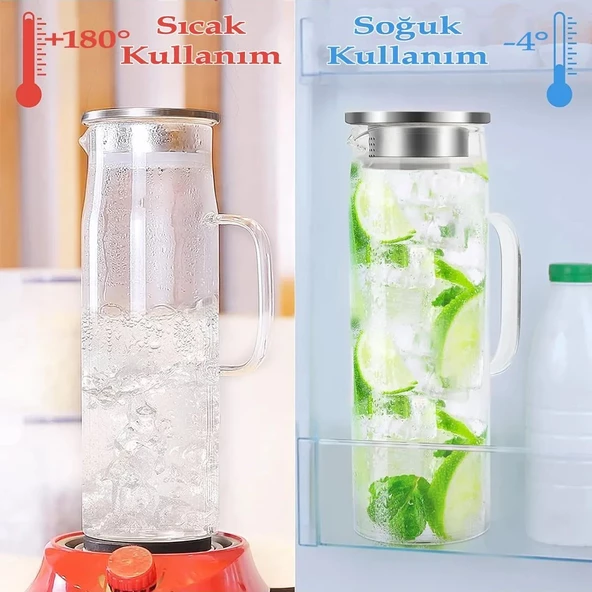 Kapris Metal Kapaklı Cam Sürahi 1300 ML SA6863 - 5