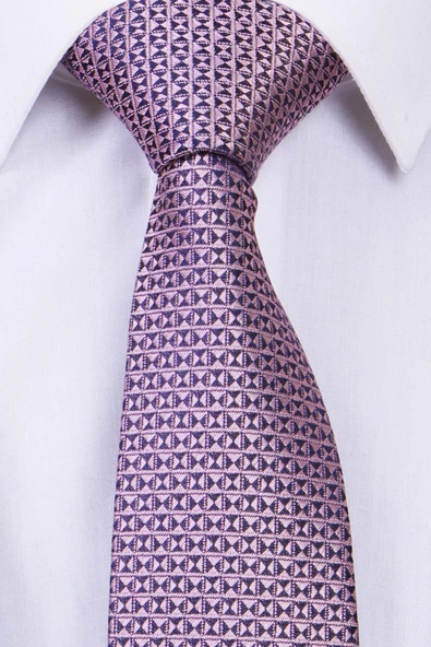 Esgue Hand Made 7.5 cm Pudra Pembe Desenli Mendilli Kravat - 3