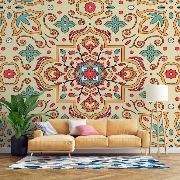 Renkli Çini Motifli Duvar Kağıdı ürün görseli