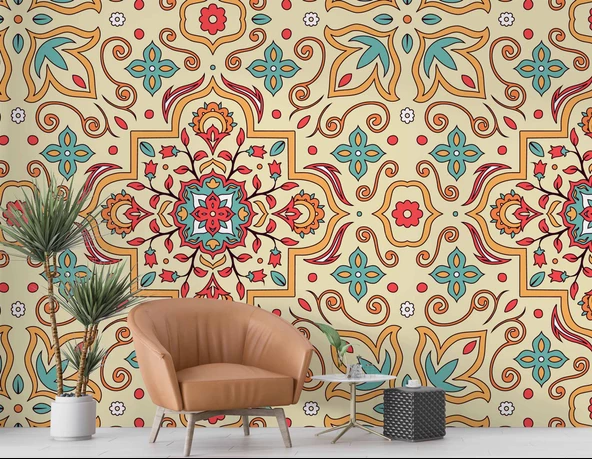 Renkli Çini Motifli Duvar Kağıdı - Resim 6
