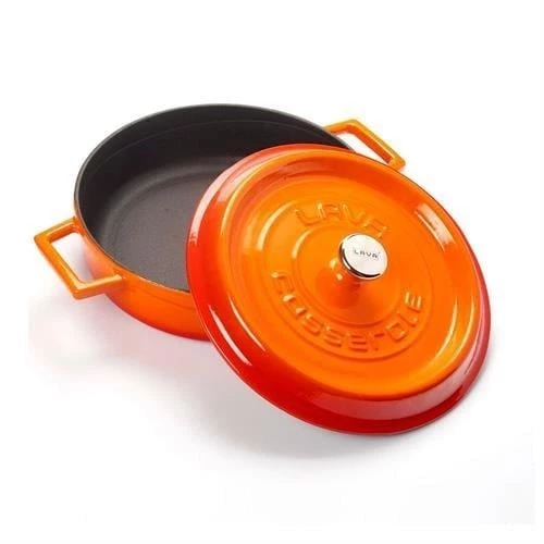 Lava Döküm Demir Trendy Çok Amaçlı Yayvan Tencere Yuvarlak Turuncu 28 Cm - Resim 2