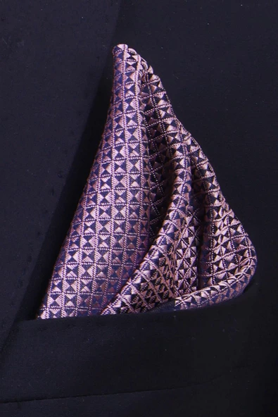 Esgue Hand Made 7.5 cm Pudra Pembe Desenli Mendilli Kravat - 4