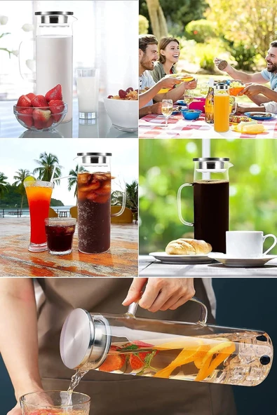 Kapris Metal Kapaklı Cam Sürahi 1300 ML SA6863 - 7