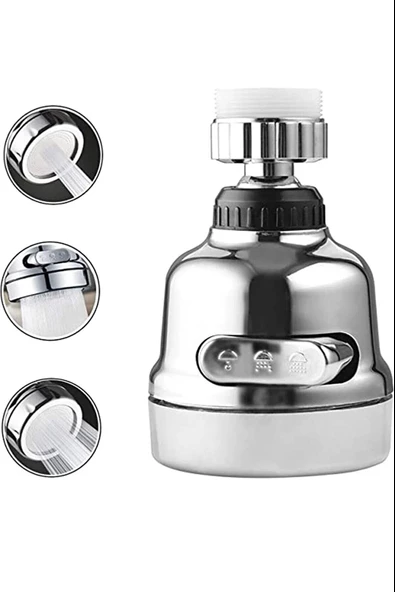 Krom 3 Fonksiyonlu Mutfak Lavabo Başlığı 360 Derece Döner Musluk Ucu - 2