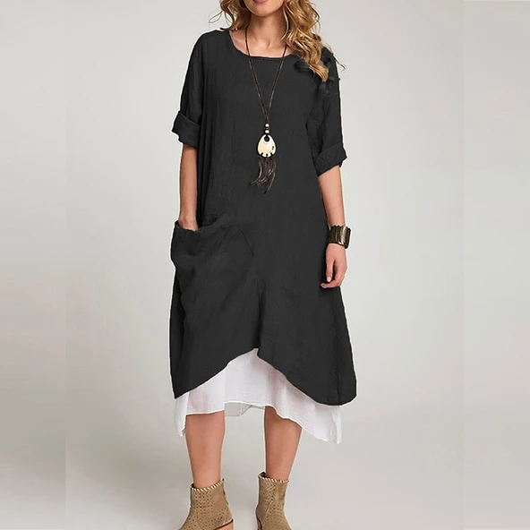 Günlük Tasarım Kadın Elbise Keten Yazlık ürün görseli 1