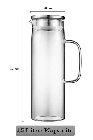 Kapris Metal Kapaklı Cam Sürahi 1300 ML SA6863 - 3