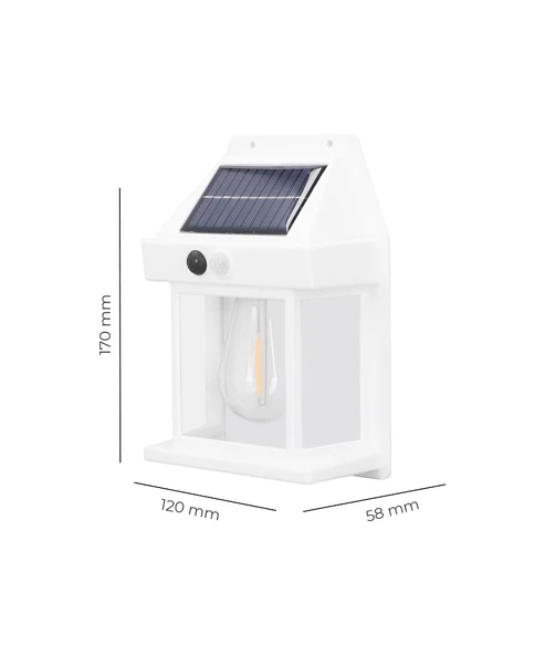 Beyaz 5W Solar / Güneş Enerjili Led Ampullü Duvar Fener Aplik 3200K - Sarı Işık - 3