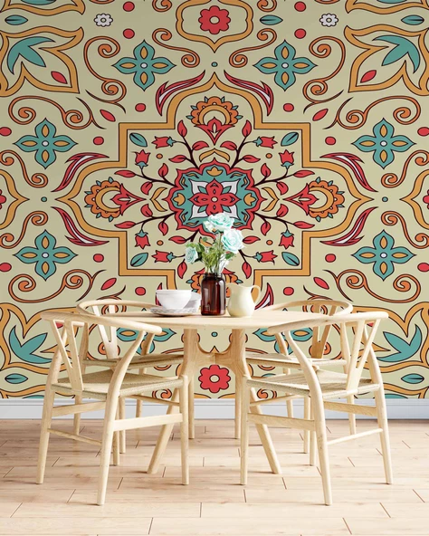 Renkli Çini Motifli Duvar Kağıdı - Resim 5