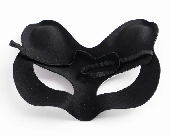 Siyah Renk Süet Kaplama Üzeri Sarı Pembe Simli Kedi Maskesi 17x14 Cm - Resim 3