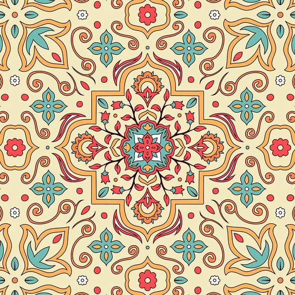 Renkli Çini Motifli Duvar Kağıdı - Resim 7