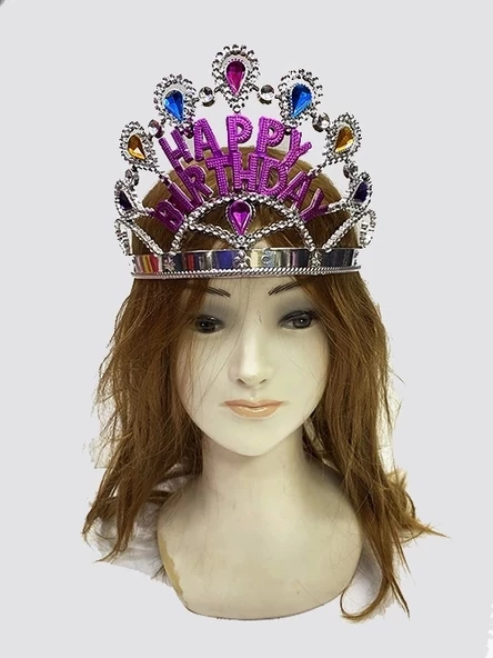 Gümüş Renk Happy Birthday Yazılı Doğum Günü Tacı 60 Cm - 2