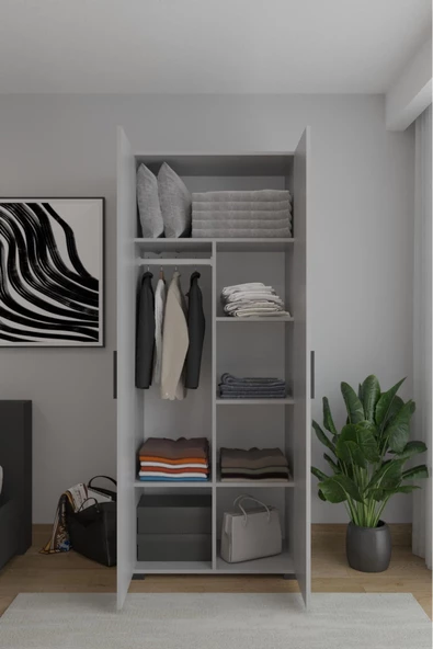 Niro 2 Kapaklı Gardrop, Askılı ve Raflı, 80 cm - 2