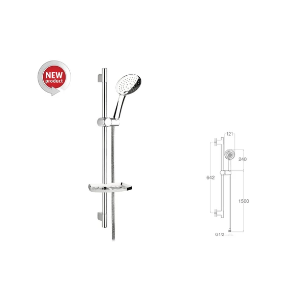 Sürgülü Duş Seti + Ø22Mm Krom Kaplı + 3 Fonksiyonlu