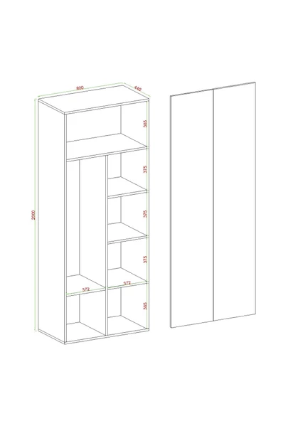 Niro 2 Kapaklı Gardrop, Askılı ve Raflı, 80 cm - 3