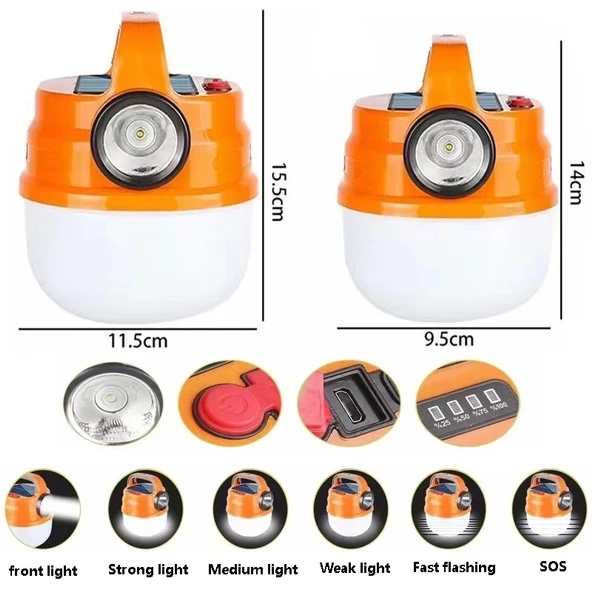 Taşınabilir 7 Fonksiyonlu Güneş Enerjili Şarj Edilebilir Çadır Kamp Feneri - Resim 2