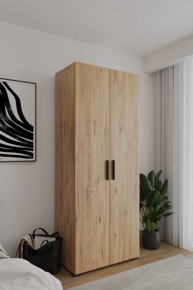 Niro 2 Kapaklı Gardrop, Askılı ve Raflı, 80 cm