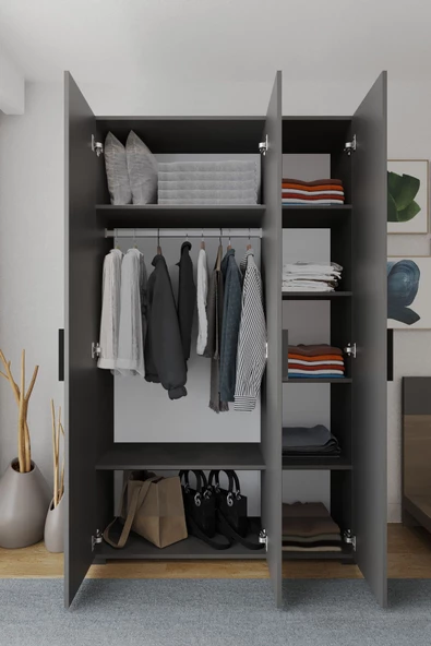 Niro 3 Kapaklı Gardrop, Askılı ve Raflı, 120 cm - 2