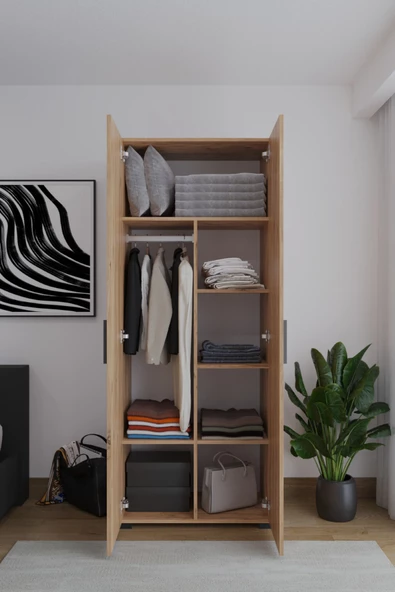 Niro 2 Kapaklı Gardrop, Askılı ve Raflı, 80 cm - 2