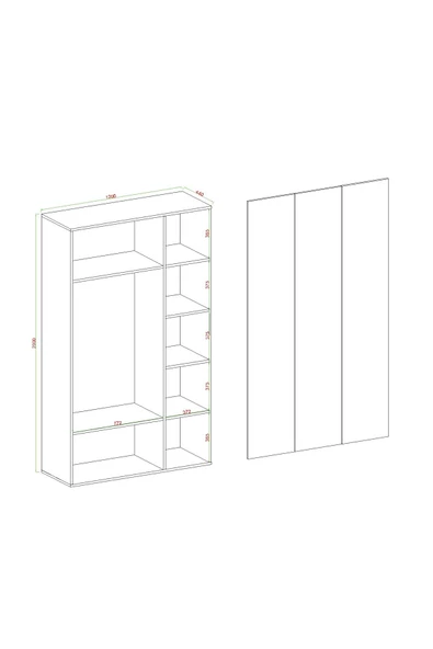 Niro 3 Kapaklı Gardrop,  Askılı ve Raflı, 120 cm - 3