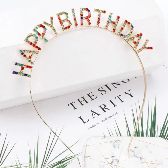Rengarenk Kristal Taşlı Ekstra Lüks Gümüş Kaplama Happy Birthday Taç 16x17 Cm - 2