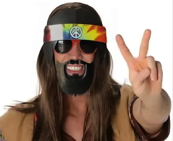 Siyah Saçlı Bandana Tasarımlı Hippi Parti Gözlüğü 26x18 Cm - Resim 3