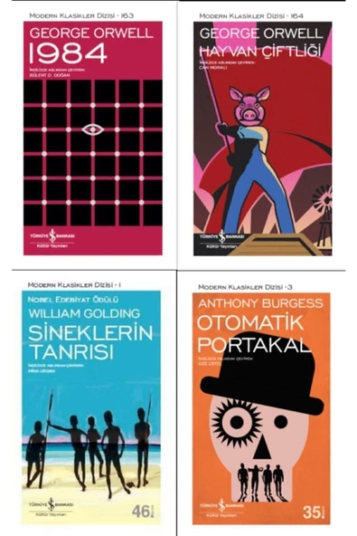 TÜRKİYE İŞ BANKASI KÜLTÜR YAYINLARI En Çok Okunan Kitaplar Set 1 ( 1984 / Hayvan Çiftliği / Otomatik Portakal / Sineklerin Tanrısı )