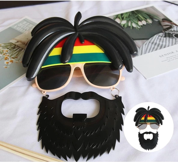 Rasta Peruklu Rasta Sakallı Bob Marley Bıyıklı Parti Gözlüğü 27x18 Cm - Resim 4