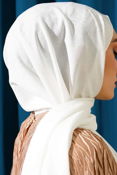 Mini Çiçekli Jakar Şal Beyaz -09 - Resim 4