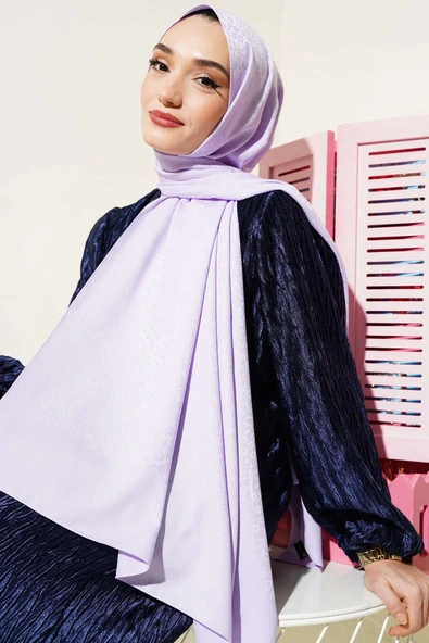 Mini Çiçekli Jakar Şal Lila -113 - Resim 2