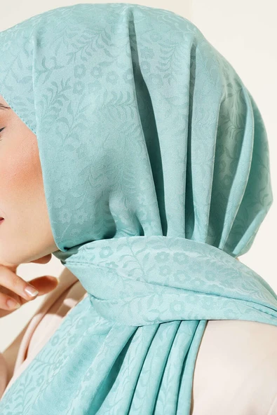 Mini Çiçekli Jakar Şal Mint -134 - Resim 4