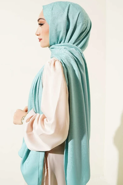 Mini Çiçekli Jakar Şal Mint -134 - Resim 3