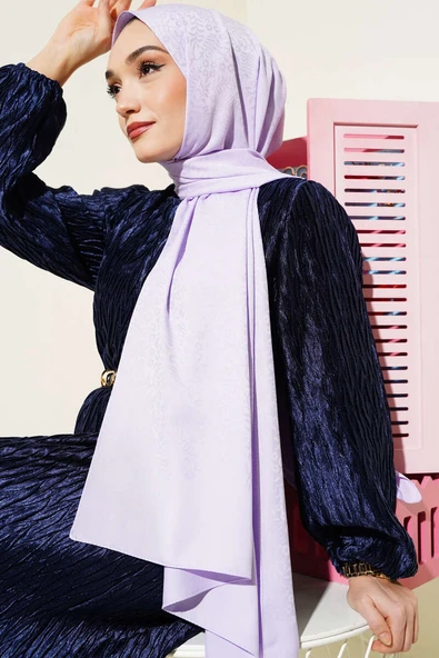 Mini Çiçekli Jakar Şal Lila -113 ürün görseli 1