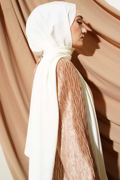 Mini Çiçekli Jakar Şal Ekru -22 - Resim 3