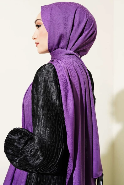 Mini Çiçekli Jakar Şal Menekşe -129 - Resim 3