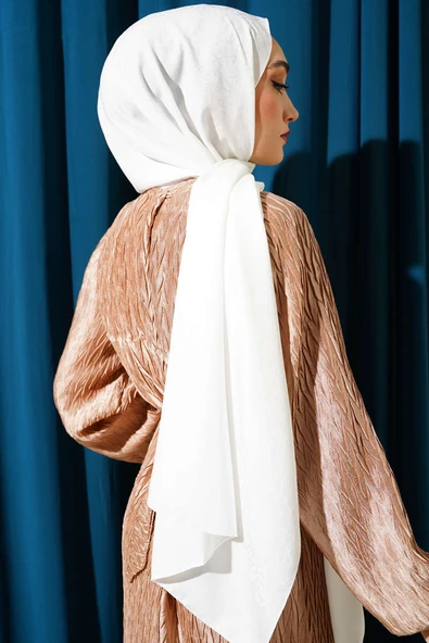 Mini Çiçekli Jakar Şal Beyaz -09 - Resim 3