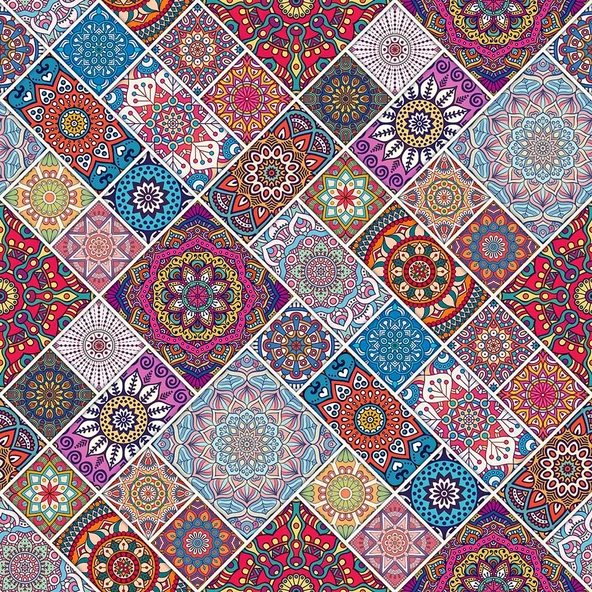Rengarenk Çini Mandala Desenli Duvar Kağıdı - 7