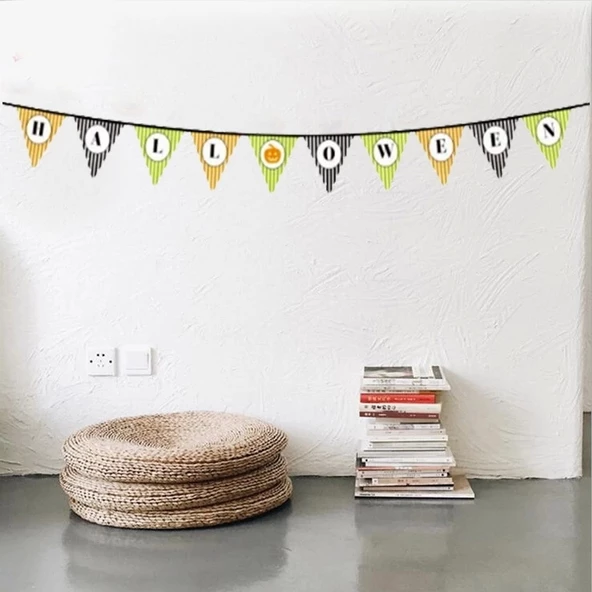 Cadılar Bayramı Kabak Temalı Halloween Yazılı Banner Süs Flama 3 Metre ürün görseli