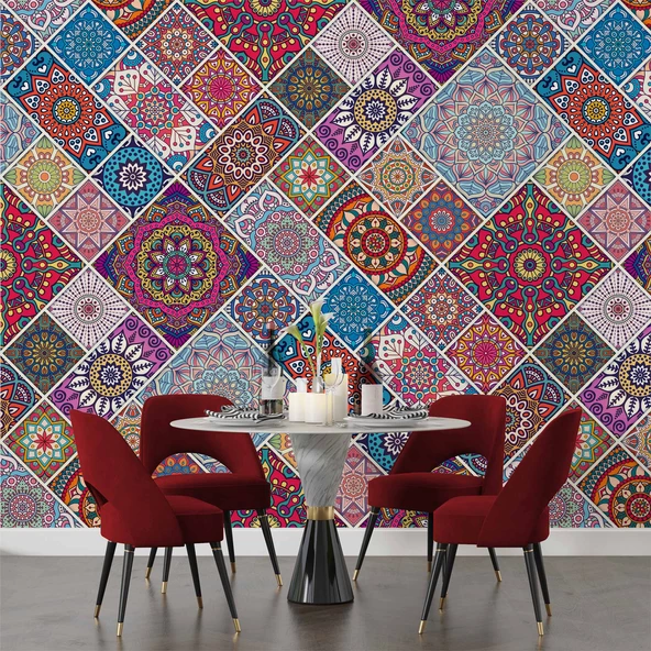 Rengarenk Çini Mandala Desenli Duvar Kağıdı - 5
