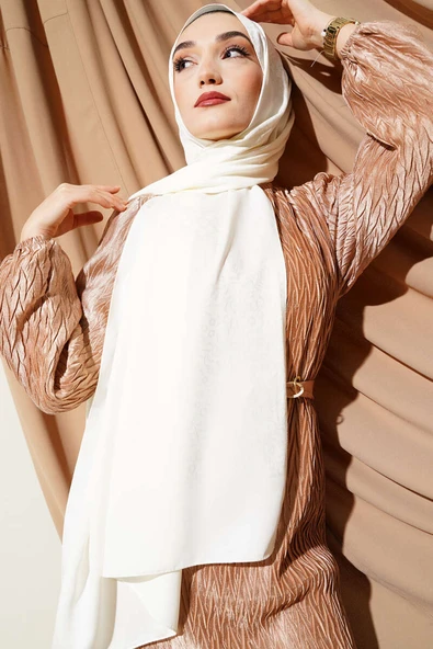 Mini Çiçekli Jakar Şal Ekru -22 ürün görseli 1