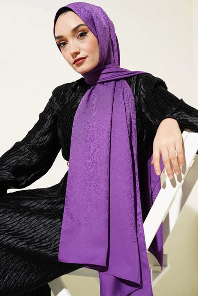 Mini Çiçekli Jakar Şal Menekşe -129 - Resim 2