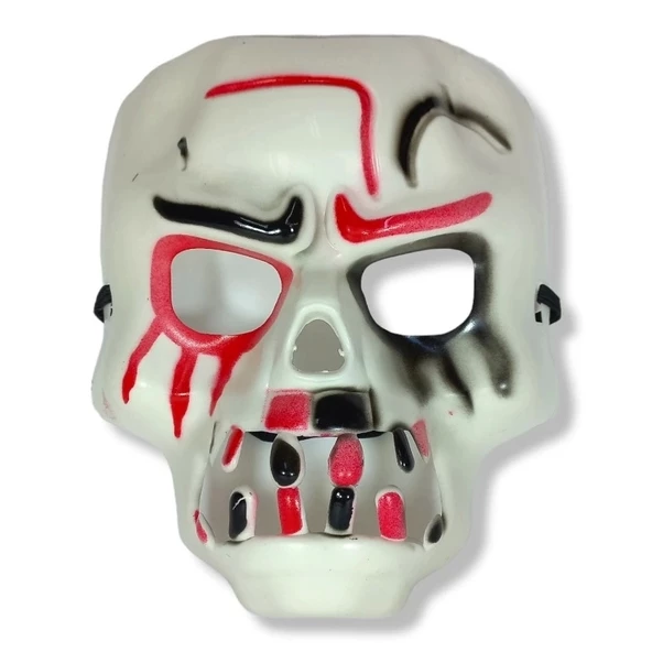 Beyaz Üzeri Rengarenk Korku Dişli Kafatası Maskesi 30x22 Cm ürün görseli