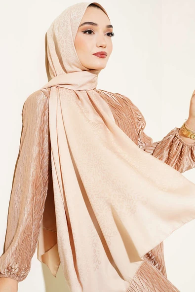 Mini Çiçekli Jakar Şal Latte -10 ürün görseli 1